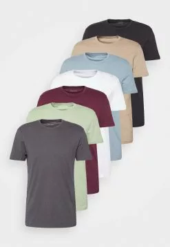 Pier One 7 Pack - Basic T-Shirt - Black/Green/Bordeaux