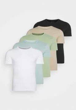 Pier One 5 Pack - Basic T-Shirt - White/Beige/Black