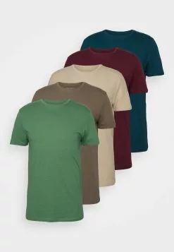 Pier One 5 Pack - Basic T-Shirt - Green/Beige/Khaki