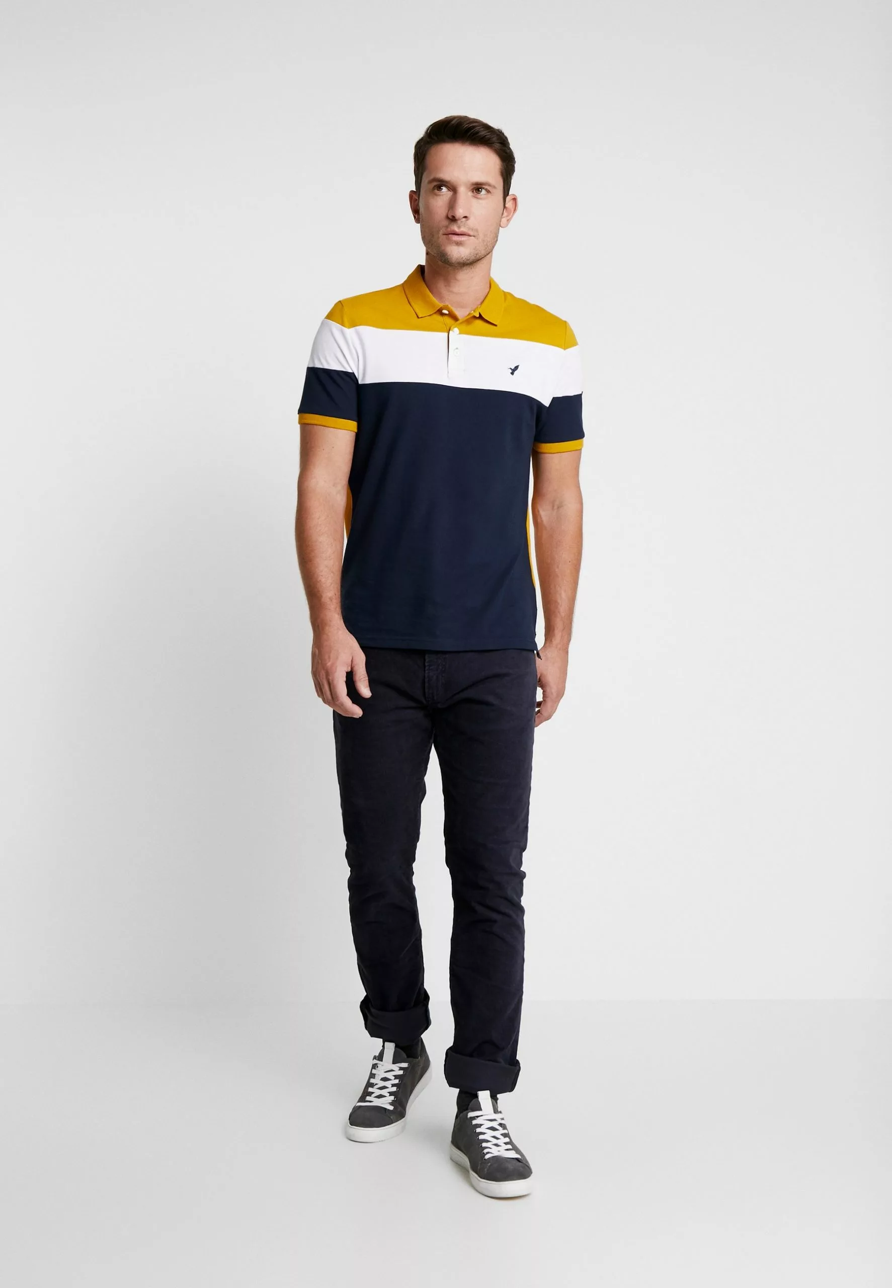 Pier One Polo Shirt - Dark Blue/Mustard 2 Pier One Polo Shirt - Dark Blue/Mustard - Image 2