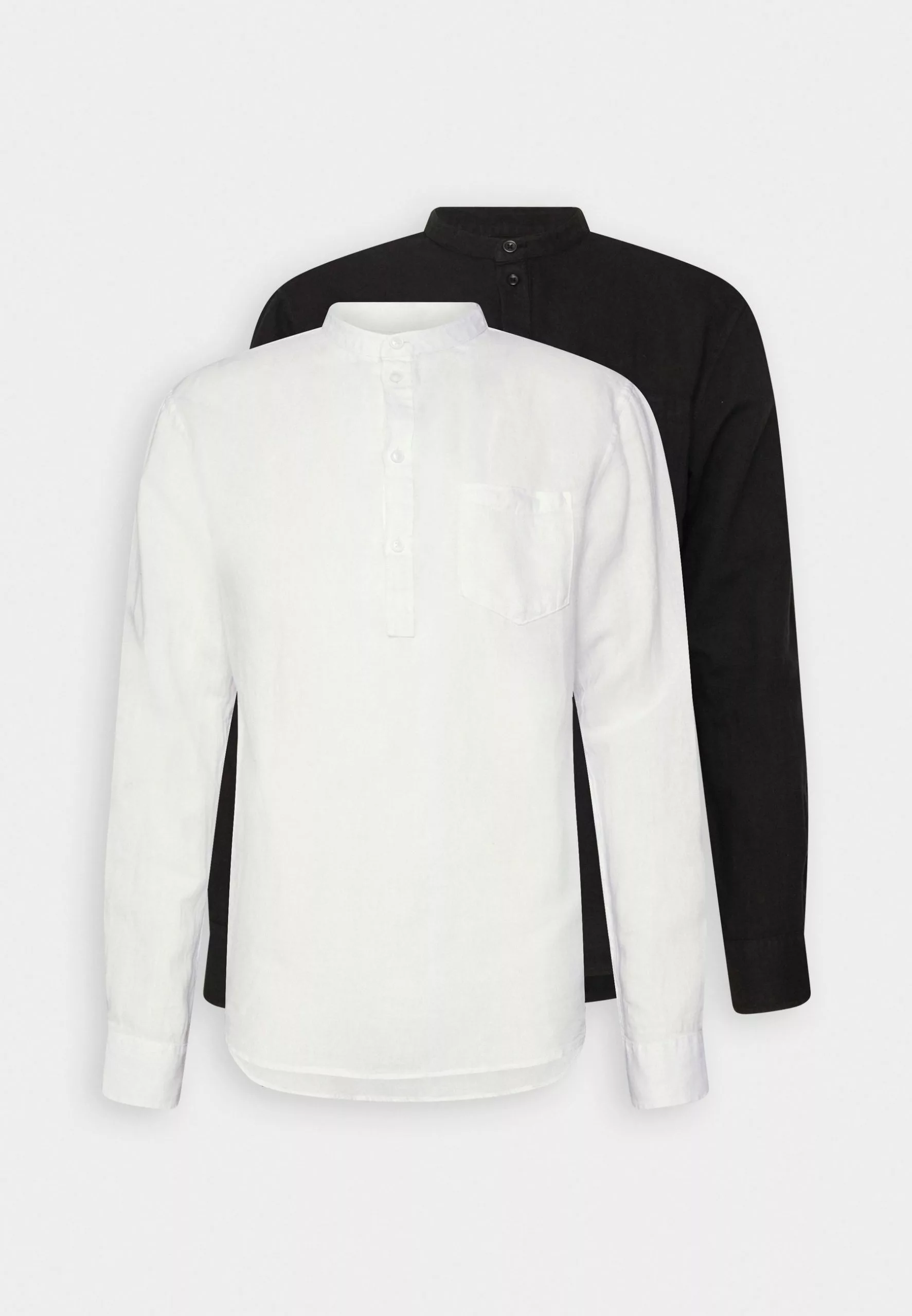 Pier One Linen Cotton Mix 2 Pack - Shirt - White/Black 1 Pier One Linen Cotton Mix 2 Pack - Shirt - White/Black