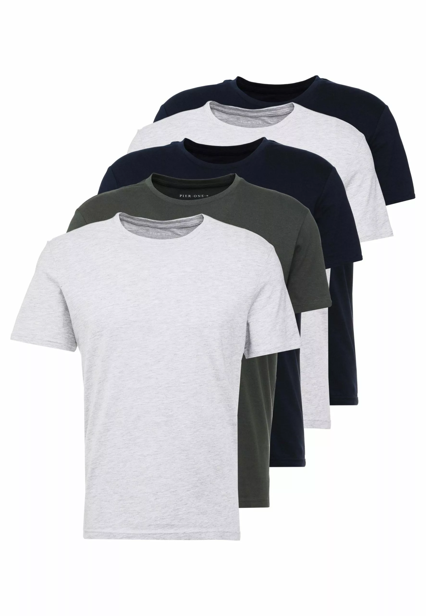 Pier One 5 Pack - Basic T-Shirt - Dark Blue/Grey/Khaki 7 Pier One 5 Pack - Basic T-Shirt - Dark Blue/Grey/Khaki - Image 7