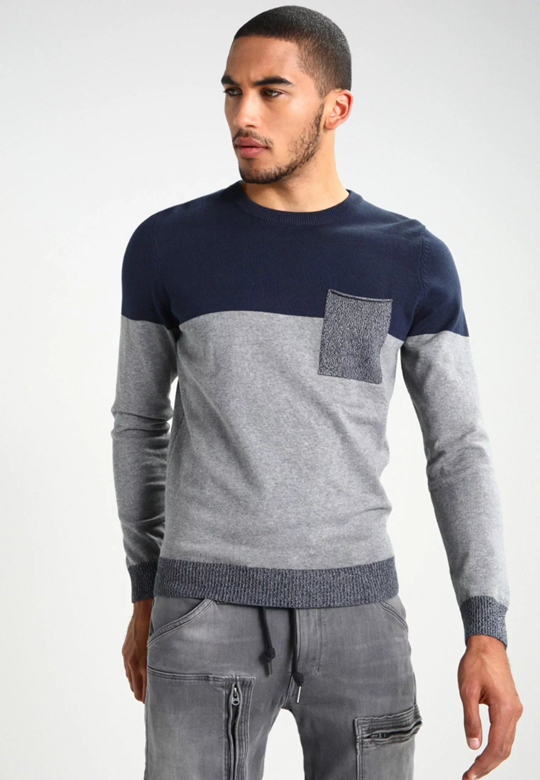 Pier One Jumper - Mottled Grey/Dark Blue 1 Pier One Jumper - Mottled Grey/Dark Blue