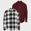 Pier One 2 Pack - Shirt - Bordeaux/Black/White