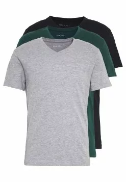 Pier One 3 Pack- Basic T-Shirt - Black, Grey, Green