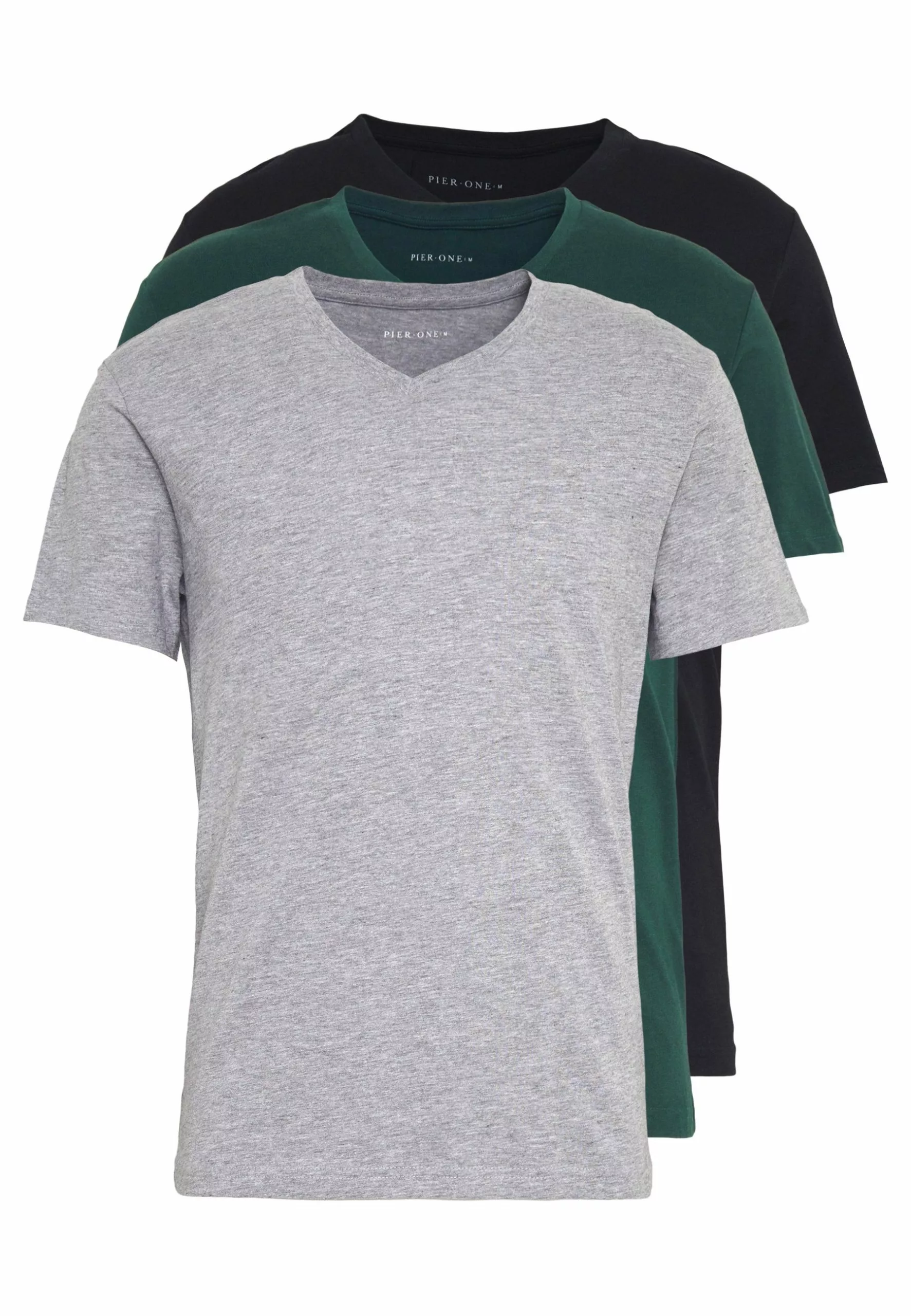 Pier One 3 Pack- Basic T-Shirt - Black, Grey, Green 1 Pier One 3 Pack- Basic T-Shirt - Black, Grey, Green