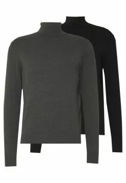 Pier One 2 Pack - Basic Turtleneck - Jumper - Black/Mottled Dark Grey