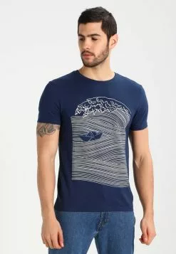Pier One Print T-Shirt - Dark Blue/White