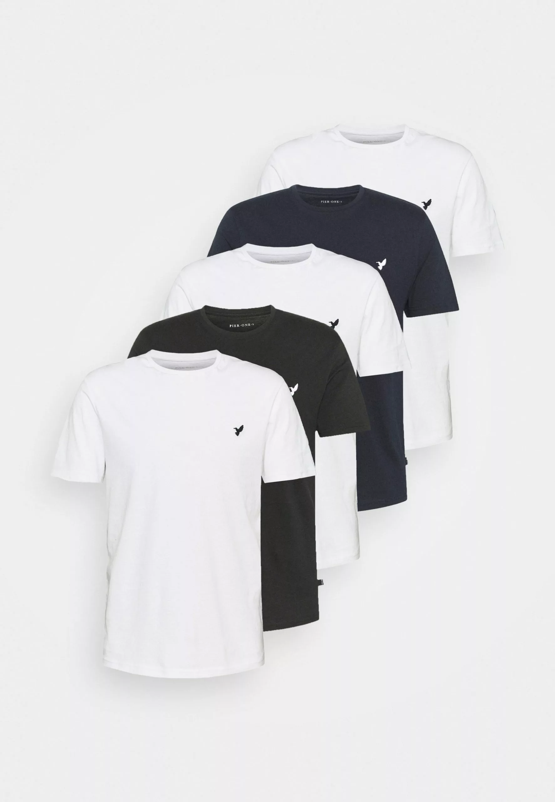 Pier One 5 Pack - Basic T-Shirt - White/Black/Dark Blue 7 Pier One 5 Pack - Basic T-Shirt - White/Black/Dark Blue - Image 7