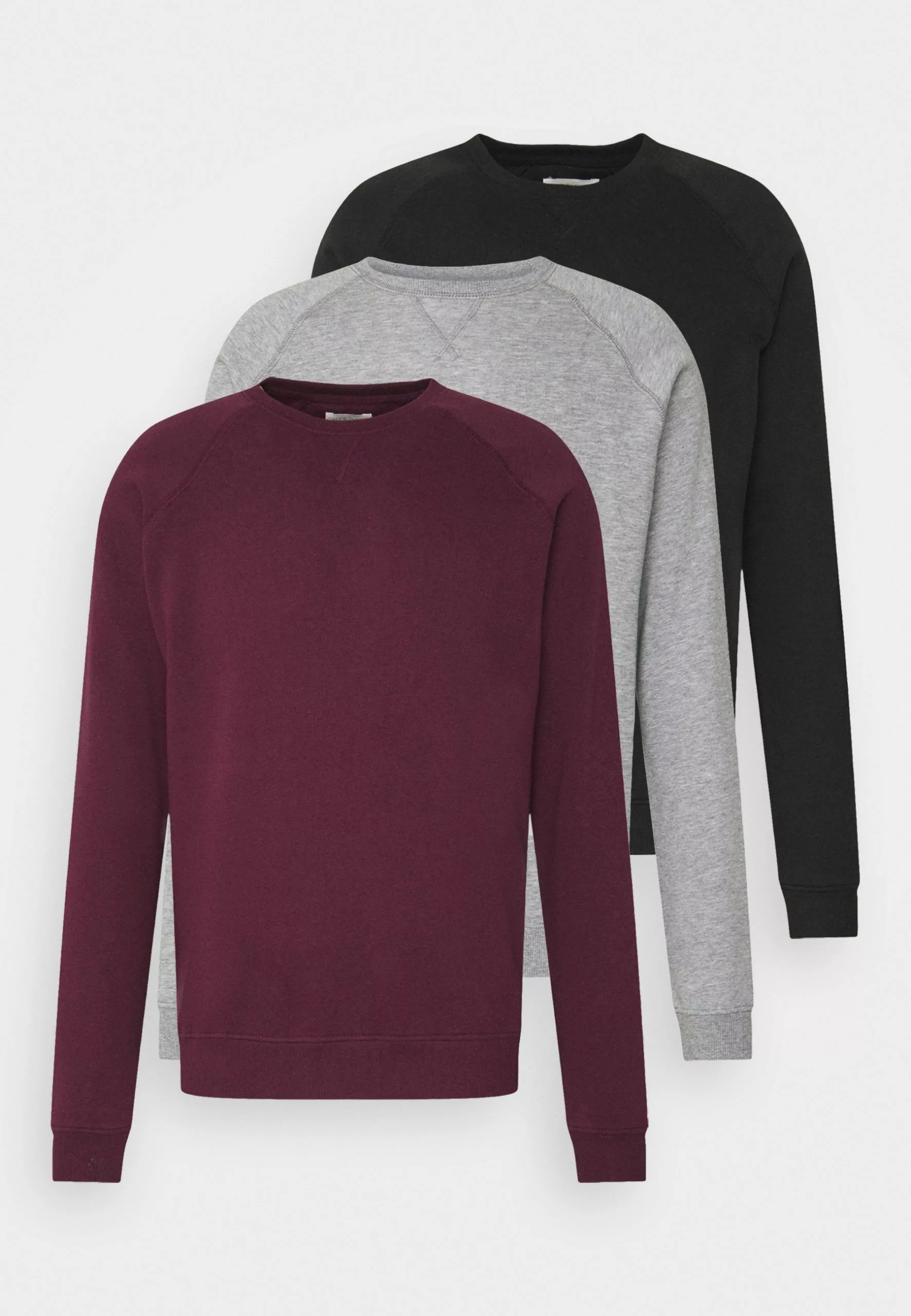 Pier One 3 Pack - Sweatshirt - Bordeaux/Black/Grey 1 Pier One 3 Pack - Sweatshirt - Bordeaux/Black/Grey