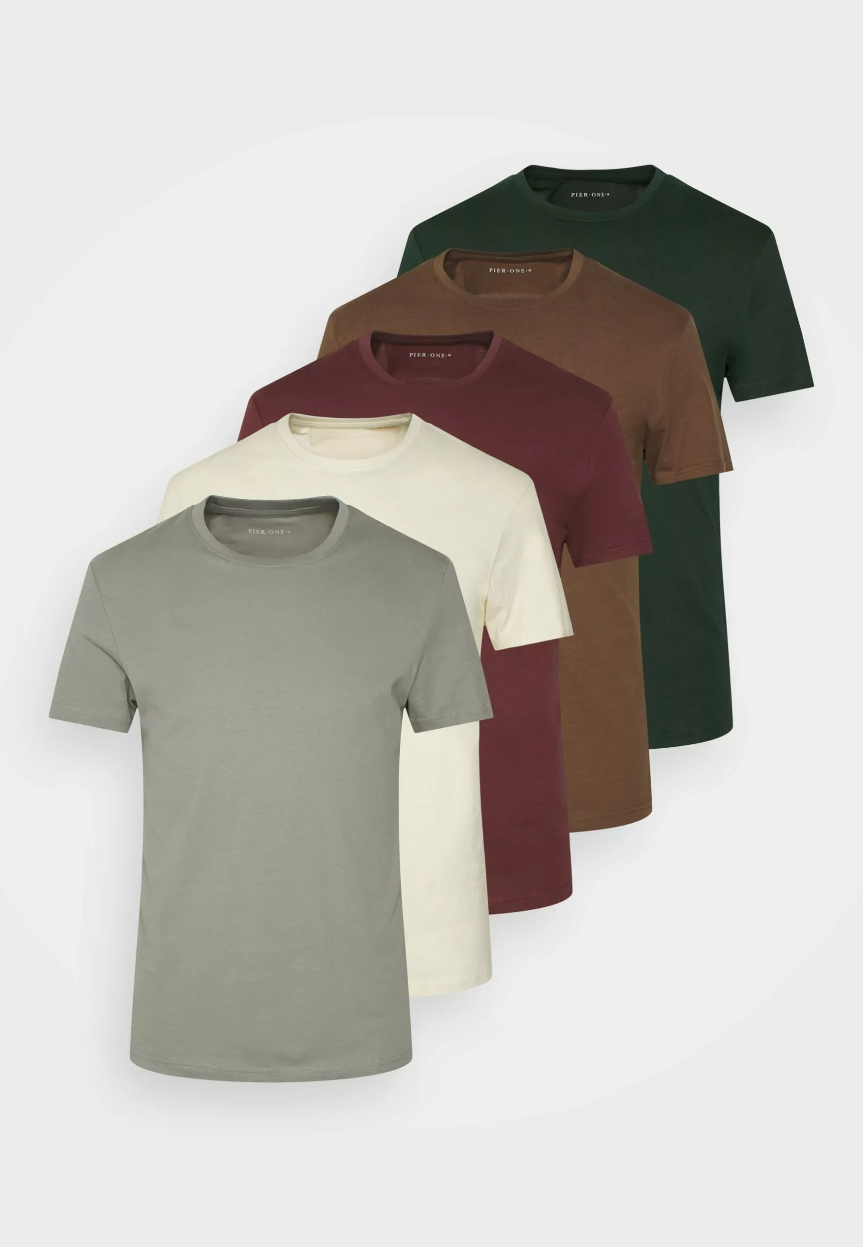 Pier One 5 Pack - Basic T-Shirt - Bordeaux/Light Grey/Brown 6 Pier One 5 Pack - Basic T-Shirt - Bordeaux/Light Grey/Brown - Image 6