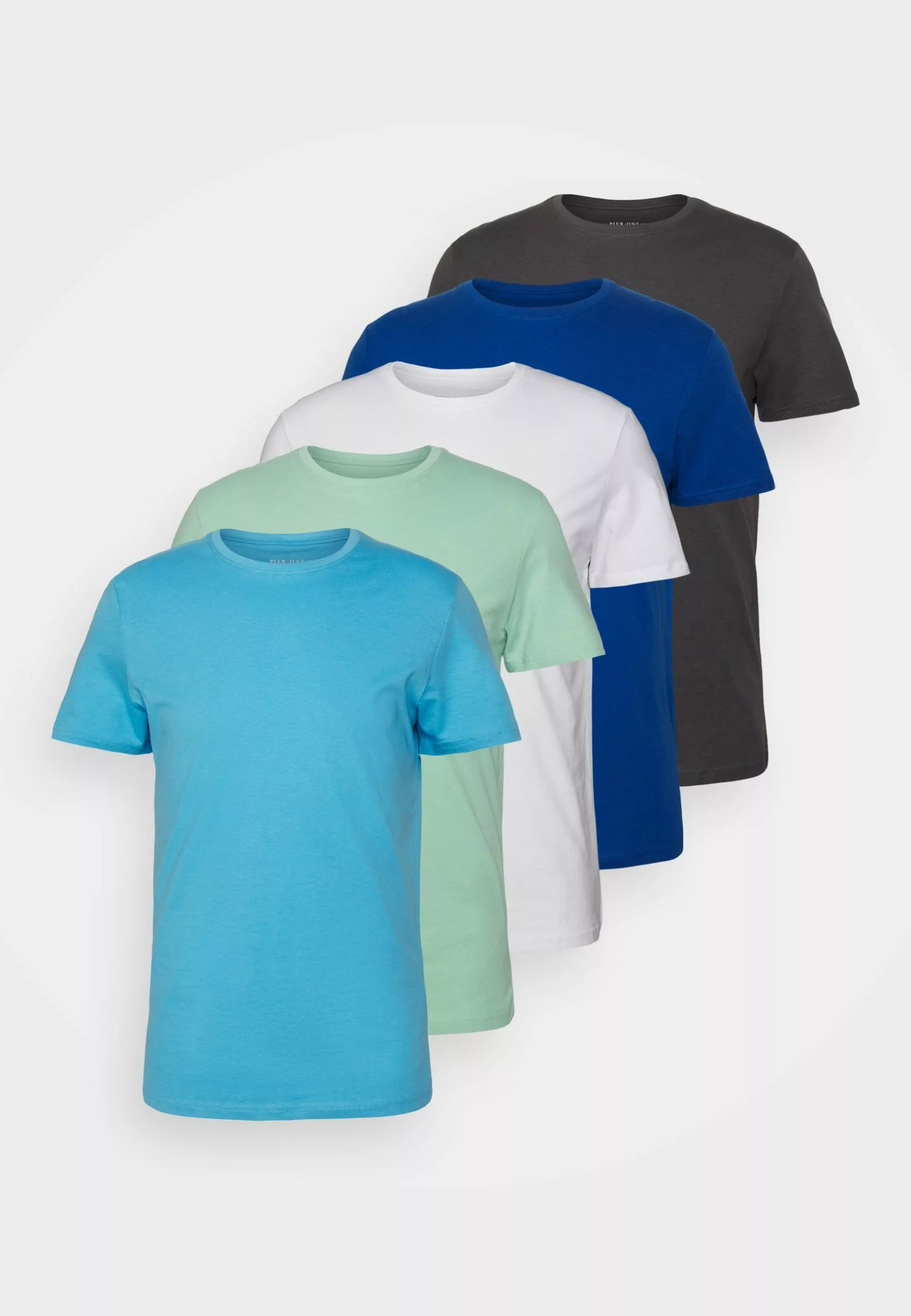 Pier One 5 Pack - Basic T-Shirt - Blue/Dark Blue/Light Green 1 Pier One 5 Pack - Basic T-Shirt - Blue/Dark Blue/Light Green