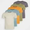 Pier One 5 Pack - Basic T-Shirt - Orange/Dark Blue/Green