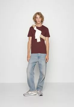 Pier One 5 Pack - Basic T-Shirt - Bordeaux/Light Grey/Brown