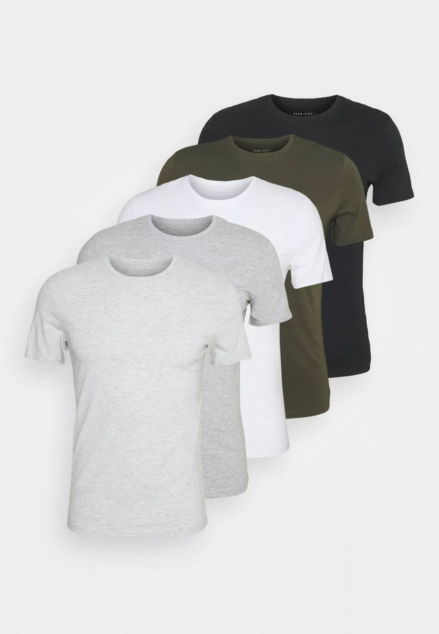 Pier One 5 Pack - Basic T-Shirt - Black/White/Light Grey 8 Pier One 5 Pack - Basic T-Shirt - Black/White/Light Grey - Image 8