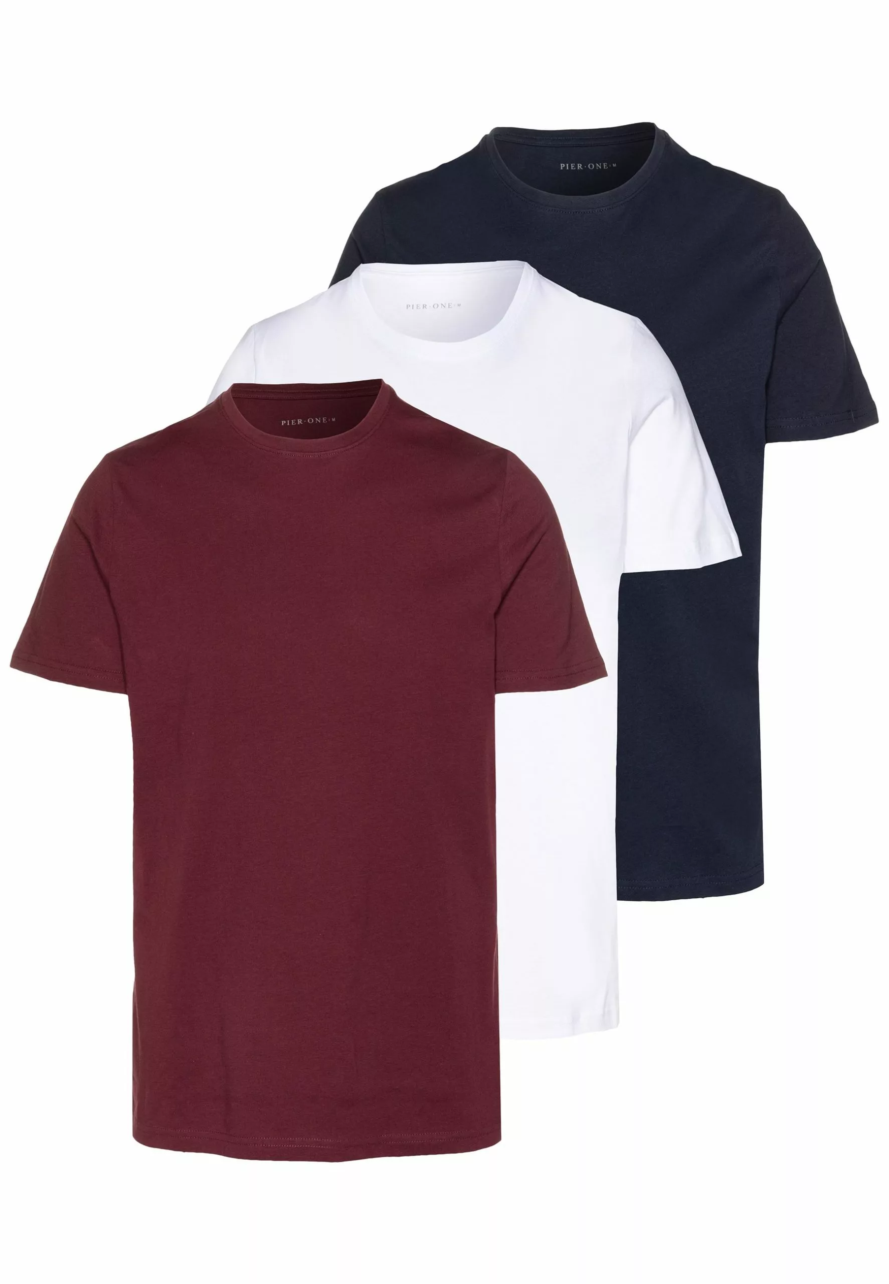 Pier One 3 Pack - Basic T-Shirt - White/Dark Blue/Red 1 Pier One 3 Pack - Basic T-Shirt - White/Dark Blue/Red