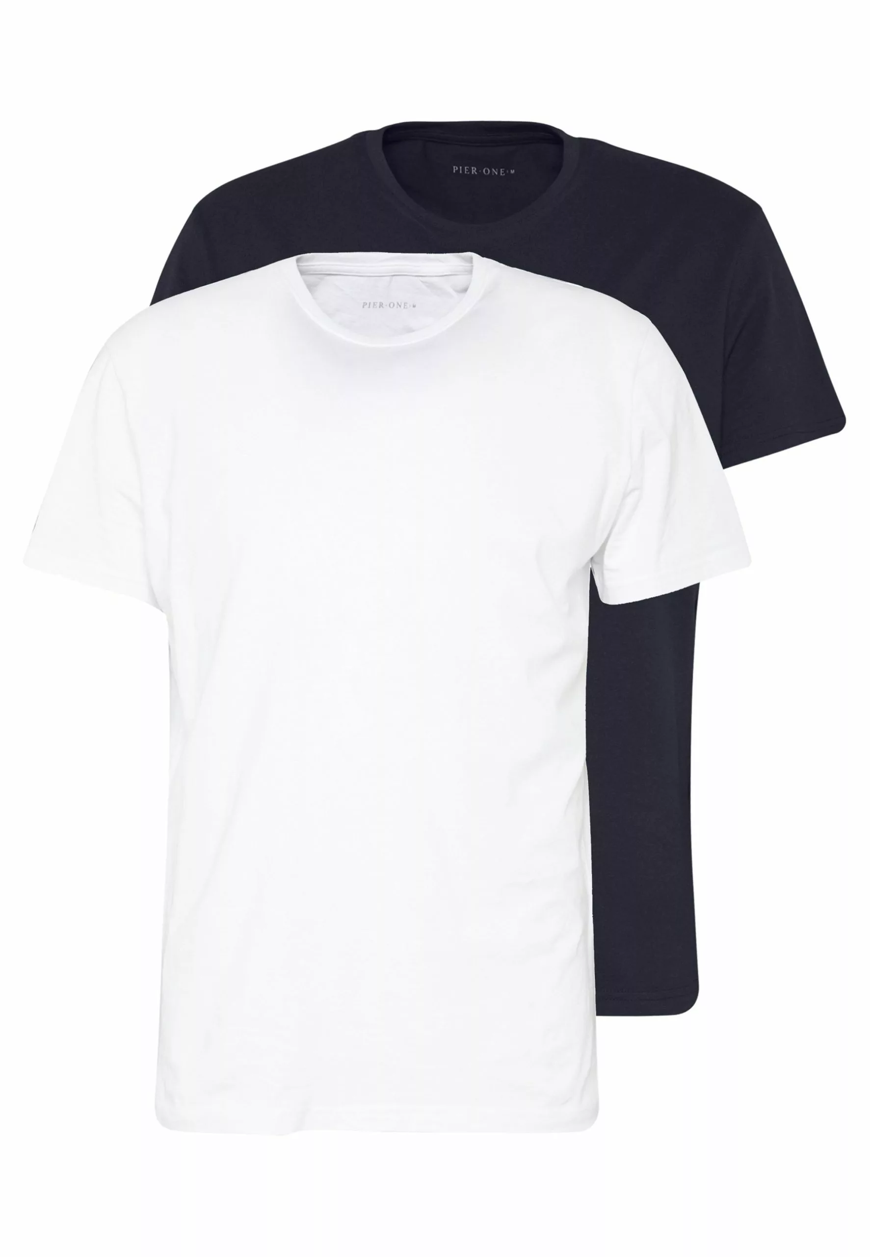 Pier One 2 Pack - Basic T-Shirt - White/Dark Blue 1 Pier One 2 Pack - Basic T-Shirt - White/Dark Blue