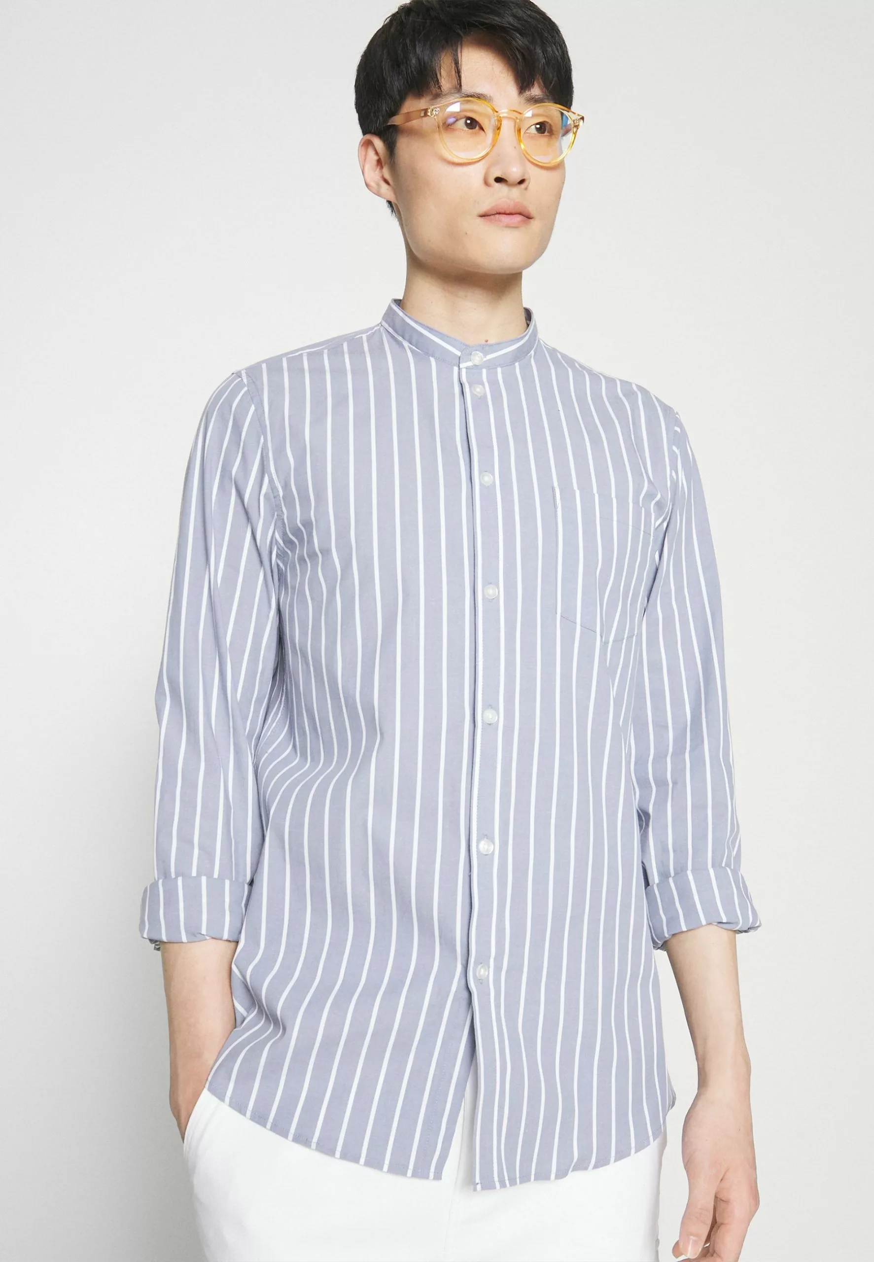 Pier One Muscle Fit Stand- Shirt - Blue 4 Pier One Muscle Fit Stand- Shirt - Blue - Image 4