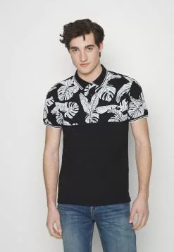 Pier One Yoke Mono- Polo Shirt - Black/White