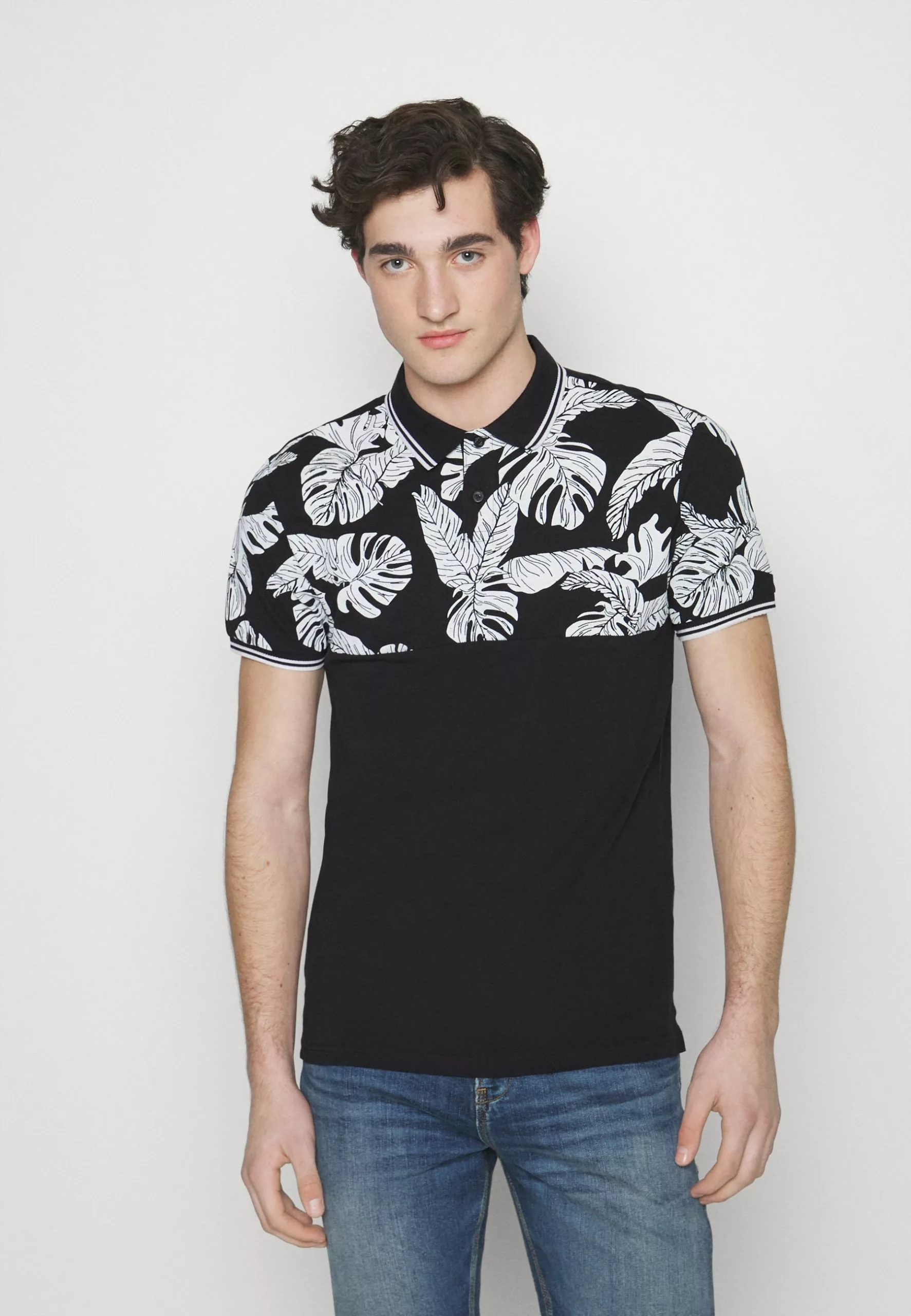 Pier One Yoke Mono- Polo Shirt - Black/White 1 Pier One Yoke Mono- Polo Shirt - Black/White