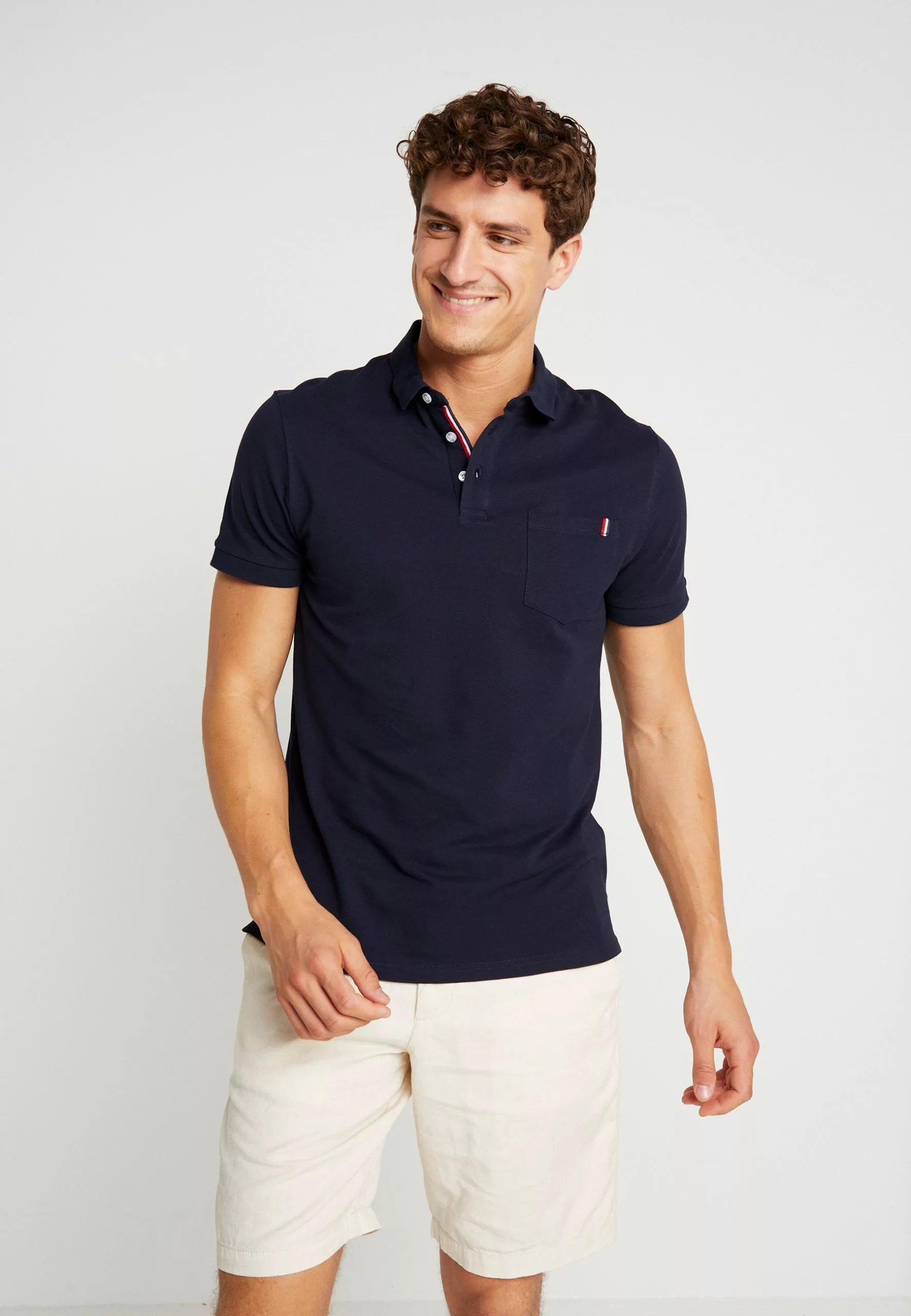 Pier One Tricolore Trim- Polo Shirt - Dark Blue 1 Pier One Tricolore Trim- Polo Shirt - Dark Blue