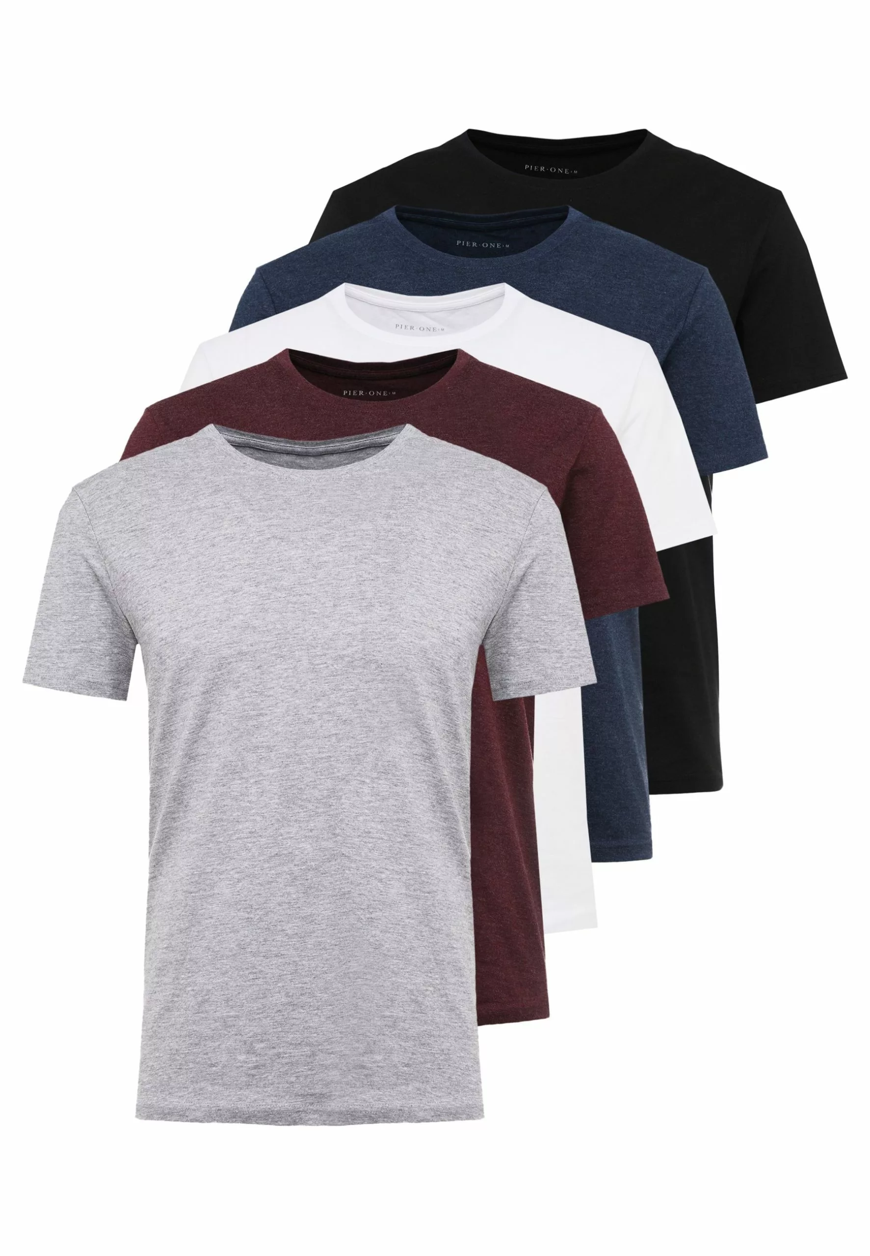 Pier One 5 Pack - Basic T-Shirt - Mottled Bordeaux/White 6 Pier One 5 Pack - Basic T-Shirt - Mottled Bordeaux/White - Image 6